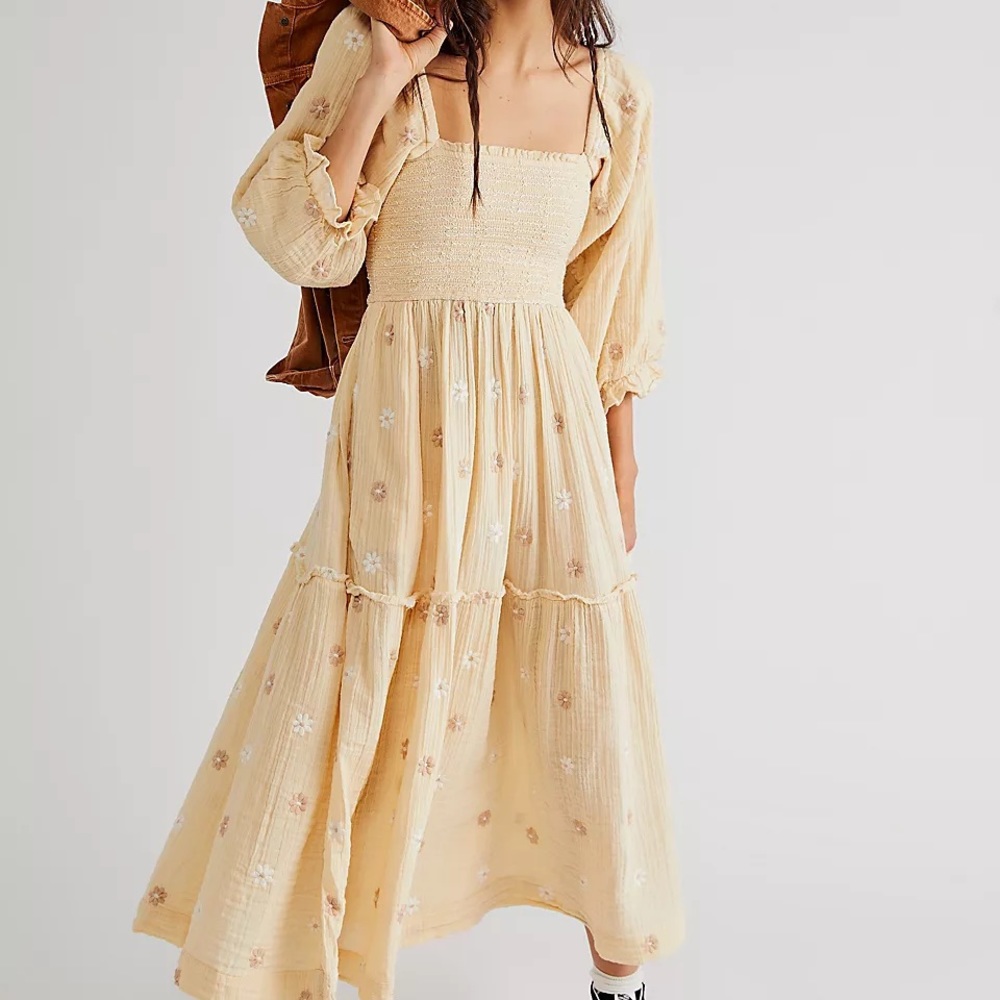 Free people medium Maxi dress Dahlia embroidered